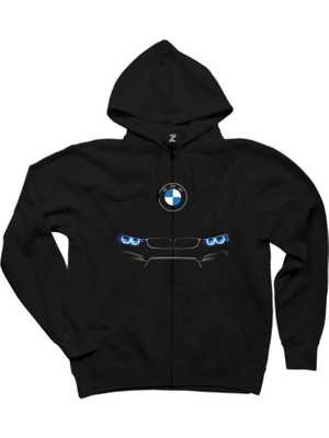 Bmw M4 Series Logo Siyah Fermuarlı Kapşonlu Sweatshirt