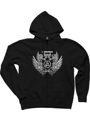Linkin Park Wings Siyah Fermuarlı Kapşonlu Sweatshirt