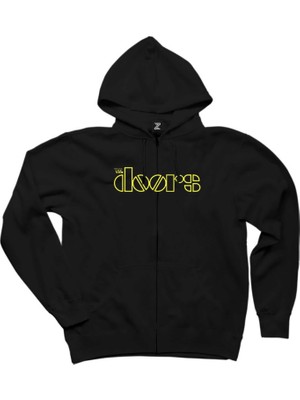 The Doors Logo Yellow Siyah Fermuarlı Kapşonlu Sweatshirt