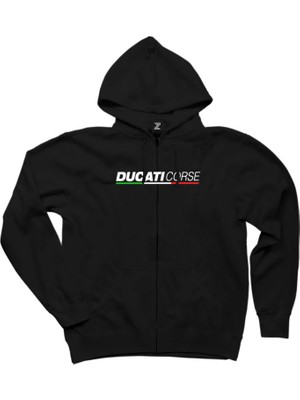 Ducati Corse Text Siyah Fermuarlı Kapşonlu Sweatshirt