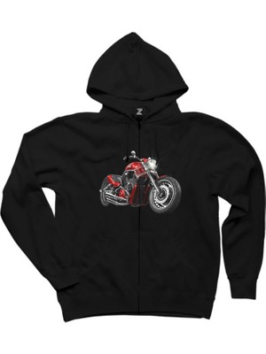 Chopper Cruiser Siyah Fermuarlı Kapşonlu Sweatshirt