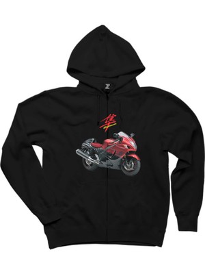 Suzuki Hayabusa Gsx R 1300 Siyah Fermuarlı Kapşonlu Sweatshirt