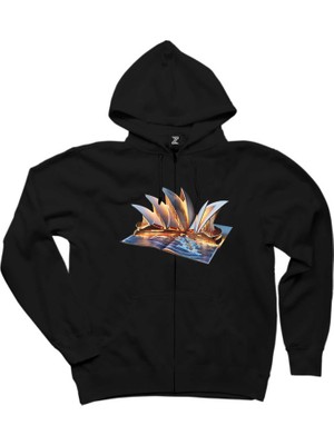 Sydney View Book Siyah Fermuarlı Kapşonlu Sweatshirt