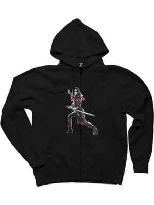 Galaksinin Koruyucuları Gamora Siyah Fermuarlı Kapşonlu Sweatshirt