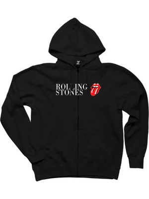The Rolling Stones Logo Text Siyah Fermuarlı Kapşonlu Sweatshirt