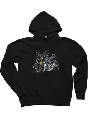 Ducati Multistrada V4.jpg Siyah Fermuarlı Kapşonlu Sweatshirt