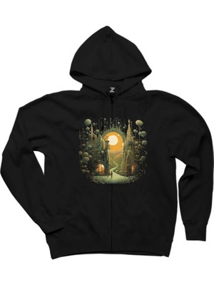 Journey To Hope Siyah Fermuarlı Kapşonlu Sweatshirt