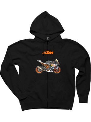 Ktm Rc 390 Siyah Fermuarlı Kapşonlu Sweatshirt