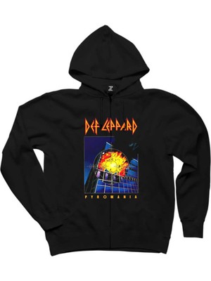 Def Leppard Pyromania Siyah Fermuarlı Kapşonlu Sweatshirt