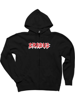 Exodus Logo Siyah Fermuarlı Kapşonlu Sweatshirt