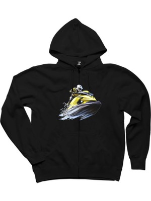 Jetski Tour Siyah Fermuarlı Kapşonlu Sweatshirt
