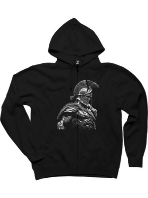Achilles' Warrior Siyah Fermuarlı Kapşonlu Sweatshirt