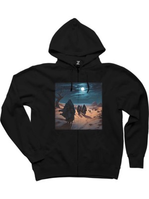 Caravan Advancing In The Moonlight Siyah Fermuarlı Kapşonlu Sweatshirt