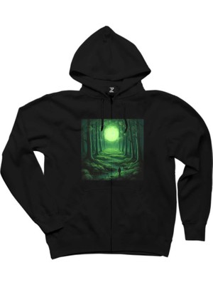 Green Forest Siyah Fermuarlı Kapşonlu Sweatshirt