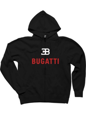 Bugatti Logo Siyah Fermuarlı Kapşonlu Sweatshirt