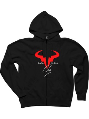 Rafael Nadal Logo Siyah Fermuarlı Kapşonlu Sweatshirt