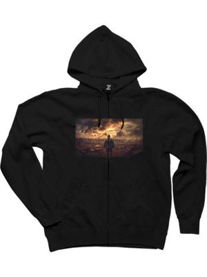 Iı. World War Soldier Siyah Fermuarlı Kapşonlu Sweatshirt