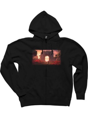 Arch Of Jungle Siyah Fermuarlı Kapşonlu Sweatshirt