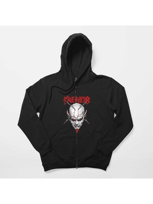 Kreator Siluet Logo Siyah Fermuarlı Kapşonlu Sweatshirt