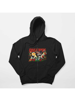 Guns N Roses Grup Konser Siyah Fermuarlı Kapşonlu Sweatshirt