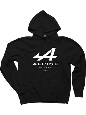 Alpine F1 Siyah Fermuarlı Kapşonlu Sweatshirt