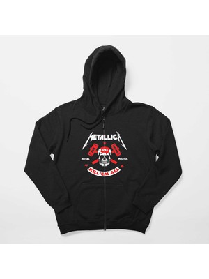 Metallica Kill'em All Siyah Fermuarlı Kapşonlu Sweatshirt
