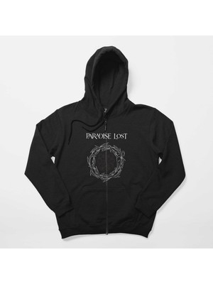 Paradise Lost Logo Siyah Fermuarlı Kapşonlu Sweatshirt