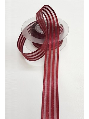 Hayalperest Boncuk Bordo Saten Çizgili Şifon Kurdele 2,5Cm