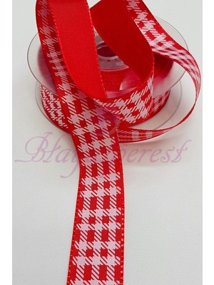 Hayalperest Boncuk Kırmızı Kare Baskılı Tafta Kurdele 2,5cm