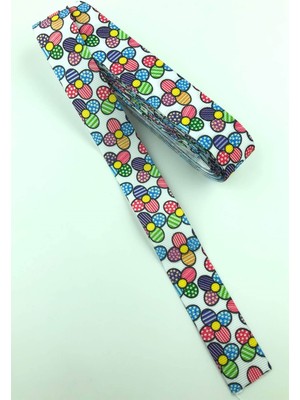 Hayalperest Boncuk Renkli Papatya Çiçek Figür Baskılı Grogren Kurdele 10 mt