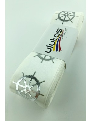 Ulutaş Gümüş Dümen Varak Baskılı Saten Kurdele 4 cm