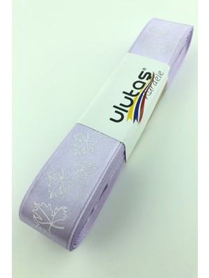 Ulutaş Lila Yaprak Baskılı Saten Kurdele 2,5 cm