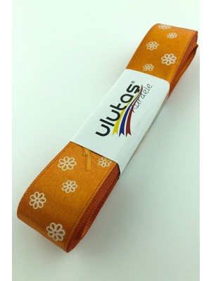 Ulutaş Turuncu Papatya Baskılı Saten Kurdele 2,5 cm