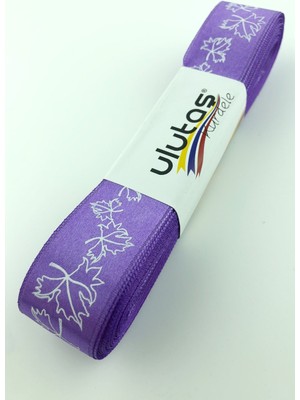 Ulutaş Mor Yaprak Baskılı Saten Kurdele 2,5 cm