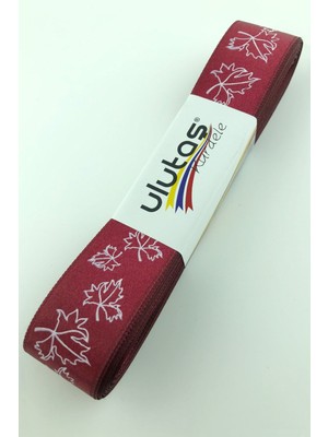 Ulutaş Bordo Yaprak Baskılı Saten Kurdele 2,5 cm
