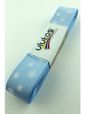 Bebe Mavi Papatya Baskılı Grogren Kurdele 2,5 cm