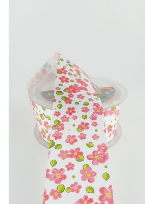 Ulutaş Pembe Gül Desenli Saten Kurdele 4 cm 20 mt