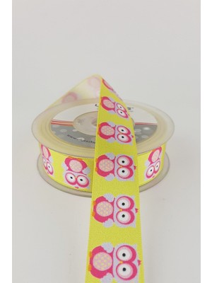 Ulutaş Pembe Baykuş Desenli Saten 2,50 Kurdele cm 20 mt