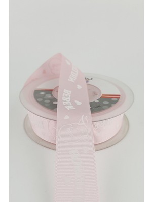 Açık Pembe Hoş Geldin Bebek Baskılı Grogren Kurdele 2,50 cm 20 mt