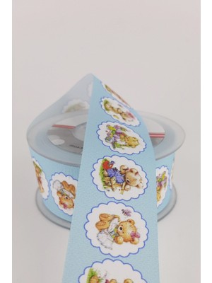 Mavi Ayıcık Desenli Grogren Kurdele 4 cm 20 mt