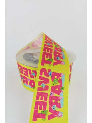 Fuşya Sweet Baby Desenli Grogren Kurdele 4 cm 20 mt
