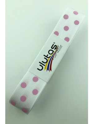 Ulutaş Beyaz Pembe Puantiyeli Grogren Kurdele 2.5 cm