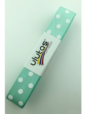 Ulutaş Su Yeşili Beyaz Puantiyeli Grogren Kurdele 2.5 cm