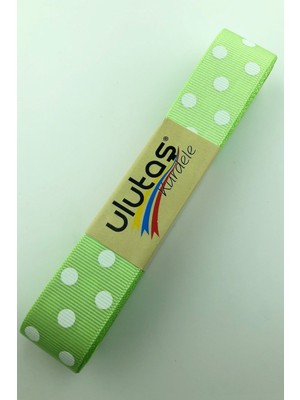 Ulutaş Açık Yeşil Beyaz Puantiyeli Grogren Kurdele 2.5 cm