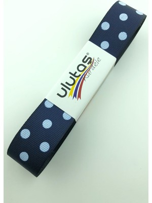 Ulutaş Beyaz Lacivert Puantiyeli Grogren Kurdele 2.5 cm