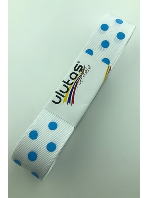 Ulutaş Beyaz Mavi Puantiyeli Grogren Kurdele 2.5 cm