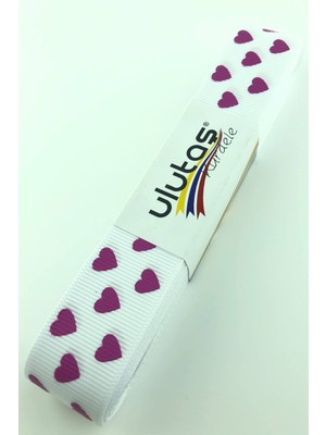 Hayalperest Boncuk Fuşya Kalp Baskılı Grogren Kurdele