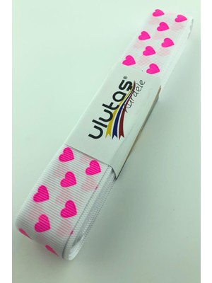 Hayalperest Boncuk Neon Pembe Kalp Baskılı Grogren Kurdele