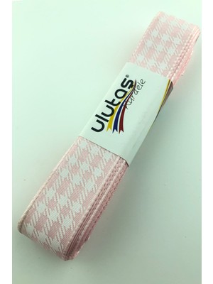 Hayalperest Boncuk Toz Pembe Varak Baskılı Tafta Kurdele 2.5 cm