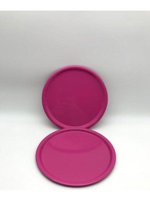 2'li Metal Pembe Tek Kişilik Dekoratif Çay, Kahve ve Pasta Servisi Sunum Tepsisi 23 cm